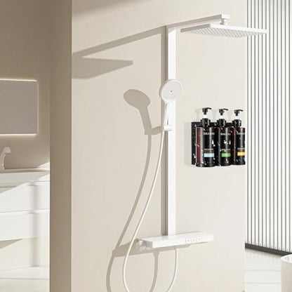 Pollock Pollock Shampoo and Conditioner Dispenser Wall Mounted | Shower Soap Dispenser 2 Chamber No Drill, Shampoo Dispenser for Shower, Body Wash Dispenser for Bathroom, Large Capacity - color: Brown 3 Chamber