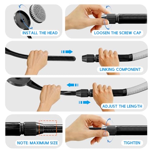 Back Scrubber for Shower, Long Handle Bath Brush with Soft Bristles, Adjustable Shower Brush for Body Exfoliating & Dry Brushing, Non-Slip Ergonomic Handle, Removable Head for Men & Women
