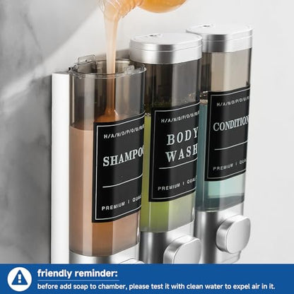 Shampoo and Conditioner Dispenser, Shower Soap Dispenser Wall Mounted, Shampoo Dispenser for Shower Wall No Drill, Bathroom Body Wash Dispenser 3 * 350ml Silver 3 Chamber - color: Silver 3-1