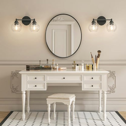 VONLUCE 2 Light Bathroom Vanity Light Fixtures, Black Finish | Globe Glass Shades, E26 Sockets, Easy to install, Vanity Lights for Bedroom Hallway Living Room - color: Black, size: 2-Light