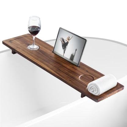 Acacia Wood Bathtub Caddy Tray 34.6" Adjustable Bath Tray for Tub | Bathtub Tray With Non-Slip Grip, Water-Resistant Wood & Stable Expandable Design Keeps Bath Essentials Secure & Within Reach - color: Walnut