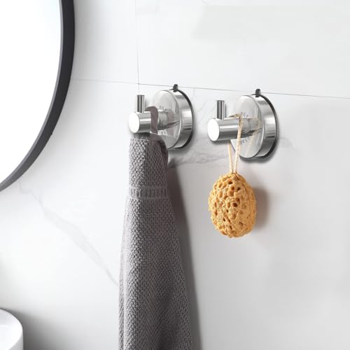 DGYB Suction Cup Hooks - 15LB Shower Hooks for Inside Shower, Stainless Steel No Drill Wall Hook Set of 4 Chrome Towel Hook for Bathrooms, Loofah, Robe - color: 4 Pack-Chrome