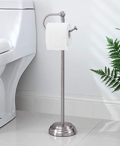 SunnyPoint Classic Bathroom Free Standing Toilet Tissue Paper Roll Holder Stand - color: Brush Chrome