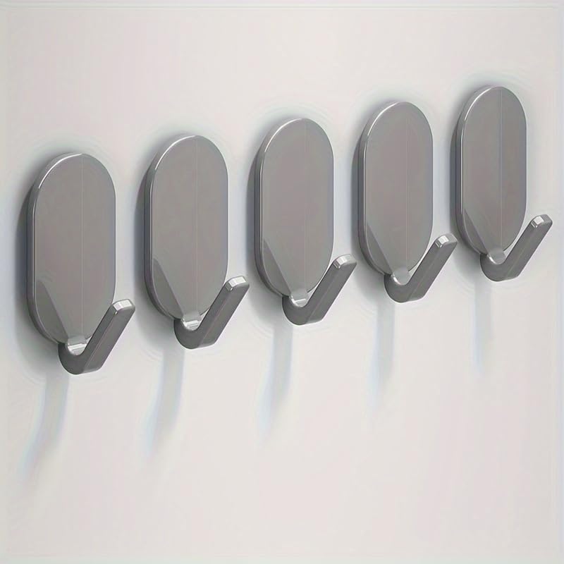 5Pcs Strong Adhesive Towel Hooks - No Drill Wall Door Mount, No Residue Hangers for Bathroom Toilet