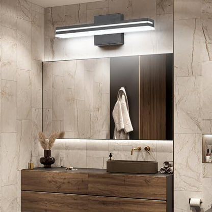 SineRise LED Modern Bathroom Vanity Light Fixtures (16-Inch, 3000K/4000K/6000K, Dimmable), Matte Black Modern Acrylic Bathroom Wall Lighting Fixtures Over Mirror - color: Matte Black, size: 16-Inch