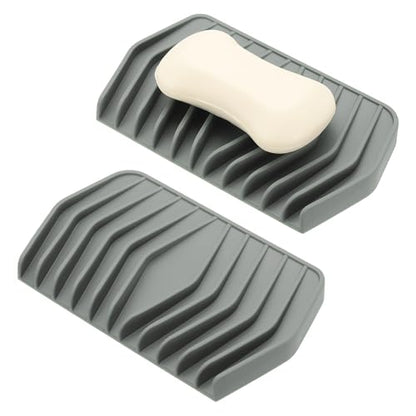 uxcell 2Pcs Soap Dish with Drainage, Silicone Self Draining Soap Bar Holder Sponge Shampoo Bars Tray for Bathroom, Shower, Bathtub, Kitchen, or Countertop(Gray) - color: Gray