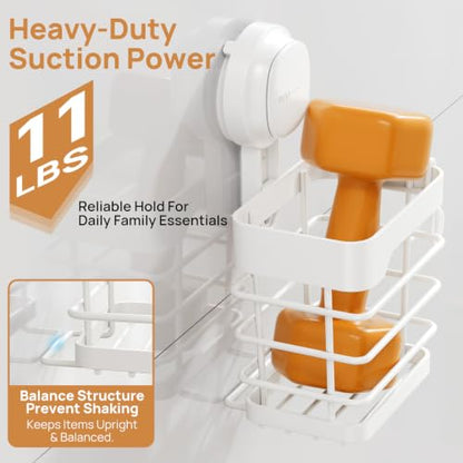 Upgraded Suction Cup Toothbrush Holder with Visible Safety Indicator, White | Heavy Duty Stainless Steel Shower Electric Tooth Brush and Toothpaste Organizers, Removable, No Drilling, Anti-Puddling - color: White Pro