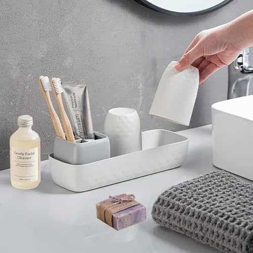 Toothbrush Holder with Cups, Electric Toothbrush and Toothpaste Organizer, Bathroom Accessories Set for Kids and Families, White & Grey - color: White & Grey