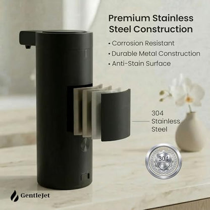 GentleJet SmoothDrop Automatic Liquid Soap Dispenser Touchless, No-Drip Precision Pump, USB-C Rechargeable, 304 Stainless Steel, Waterproof Countertop Dispenser for Kitchen & Bathroom Sink, 270 ml - color: Black