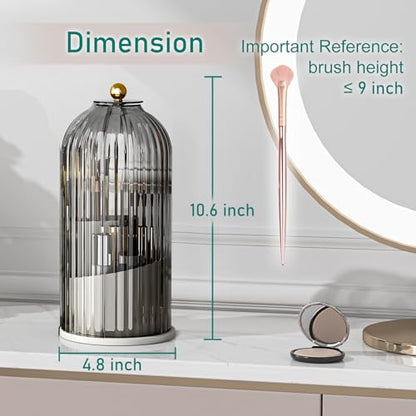GAXmi Makeup Brush Holder with Lid Rotating Cosmetic Tools Organizer, Grey | 360 Rotation, Waterproof, Dustproof, Moistureproof - color: Grey