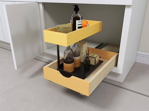 2-Tier Pull Out Drawer Organizer, Sliding Shelf Storage for Kitchen, Bathroom, Under Sink Cabinet (12" Width) - size: 12''W*18''D-B