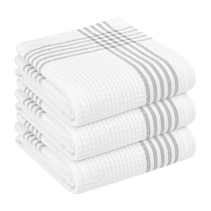 Grey and White Cotton Kitchen Towels 3 Pack, 16x26 Inch, Waffle Weave, Quick Dry, Absorbent, Durable Dish Towels for Drying, Cleaning, Cooking, Daily Kitchen Use - color: Light Grey, style: 3 Pack
