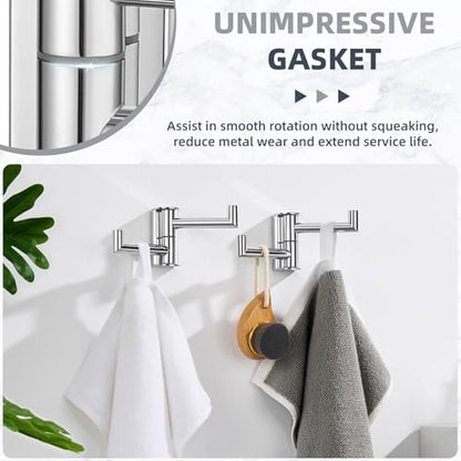 Suyar Swivel Towel Hook with 2 Arms, Bathroom Robe Holder, Polished Chrome | Space-Saving Wall Hook with 2 Folding Arms, Hand Towel Hanger for Bathroom Kitchen RV, SUS304 Stainless Steel, Screw Mount - color: Polished Chrome, size: 2 Pack