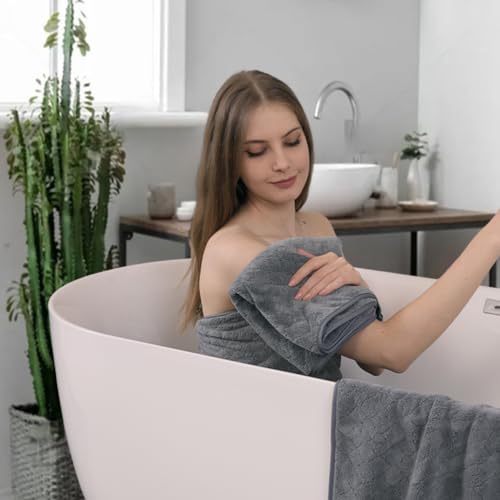 Ycosy Gray Bath Towels Set 35x70 Inches - Luxury 600 GSM Oversized Bath Sheet Towel,Extra Large Microfiber - Quick Dry,Highly Absorbent,Super Soft Shower Towels Spa Hotel Bathroom Towel Set (4-Pack) - color: Dark Gray, size: 4 Piece Bath Towel