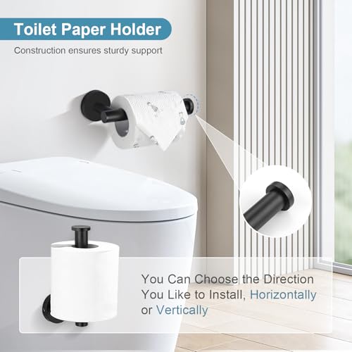 TQKAG Matte Black Bathroom Hardware Set 6-Piece Bathroom Accessory Set 23.6 Inch Round Stainless Steel Towel Bar Set Wall Mounted - color: Matte Black, size: 6-Pieces Set