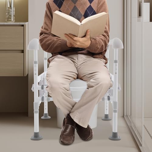 Toilet Safety Rails for Seniors Toilet Safety Frame with with 4 Clamps Adjustable Height & Width 330lb Toilet Handles for Elderly and Disabled Fit Any Toilet (Grey) - color: Grey