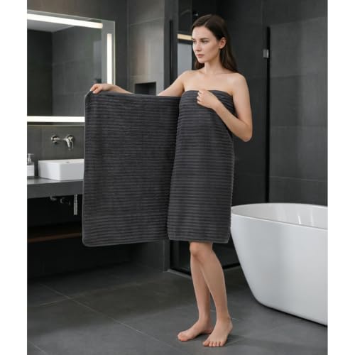Bath Towels 2-Pack, 27.5x55 Inches - Ultra Soft and Highly Absorbent Quick Dry Microfiber Towels with Hanging Loop, Beauty Twill Stripe Design for Bath, Beach, Gym - color: 2dark Grey