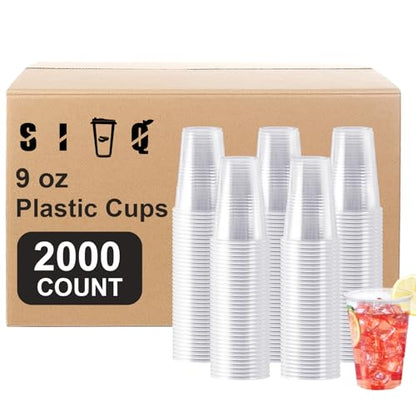 SIUQ 2000 Pack 9 oz Clear Plastic Cups, Bulk Disposable Water Cups 9 Ounce | Perfect For Parties, Picnics, BBQs, Weddings, Travel, Holidays. Use For Water, Juice, Soda, Coffee, Tea, Cocktails - style: 9 oz-2000pack