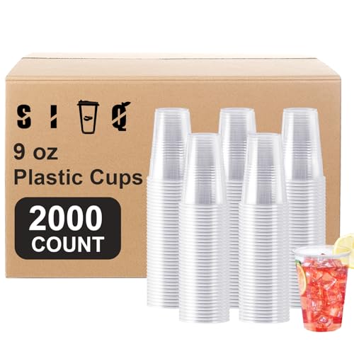 SIUQ 2000 Pack 9 oz Clear Plastic Cups, Bulk Disposable Water Cups 9 Ounce | Perfect For Parties, Picnics, BBQs, Weddings, Travel, Holidays. Use For Water, Juice, Soda, Coffee, Tea, Cocktails - style: 9 oz-2000pack