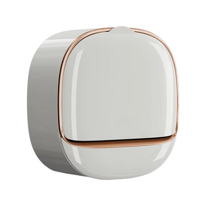 Modern Wall-Mounted Soap Holder White with Rose Gold Trim, Plastic Construction, Bathroom Drainage Design. (Locking Adhesive Strip Included)