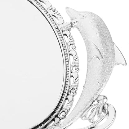 Baluue Double-Sided Tabletop Cosmetic Mirror with Swivel Stand Silver Decorative Vanity Mirror for Makeup Desk for Home Beauty and Dressing Table
