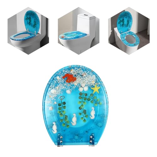 Resin Toilet Seat, Toilet Seat Elongated with 6 Anti Slip Bumper 220 Pounds Bearing Soft Close Toilets Seats for U-Shaped V-Shaped and O-Shapeds Toilets - Ocean Style
