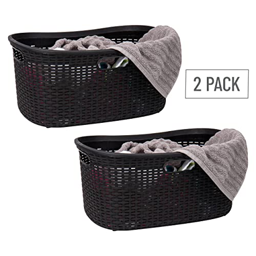 Mind Reader 40L Laundry Basket, Clothes Hamper, Premium Wicker Design, Plastic, Set of 2, Black - color: Black, size: 2-Pack