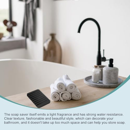 uxcell 2 Pcs Self Draining Silicone Soap Dish, Soap Tray with Drainage for Bathroom Shower Kitchen Sink, 4.5" x 3.1" x 0.4", Black - color: Black