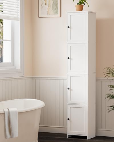 Slim Bathroom Storage Cabinet, Tall Narrow Bathroom Cabinet | Skinny Freestanding Floor Cabinet for Small Spaces, Bathroom, Living Room, 9.8"D x 11.8"W x 60.6"H, White