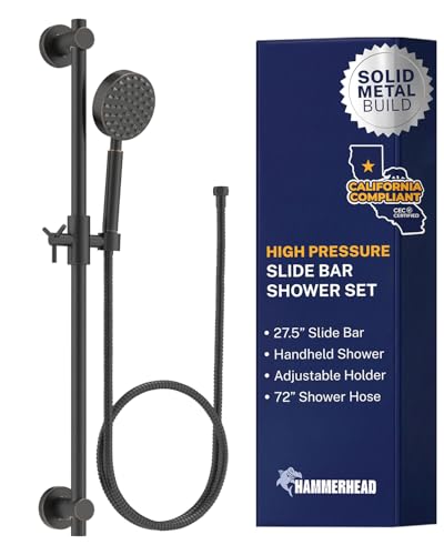 HammerHead Showers® SOLID METAL 27.5 Inch Shower Slide Bar Set and Handheld Shower Head with Hose — OIL RUBBED BRONZE — 1.75 GPM Low Flow Spray Wand — Easily Adjust Height & Angle of Handshower - color: Oil Rubbed Bronze, size: 1.75 GPM