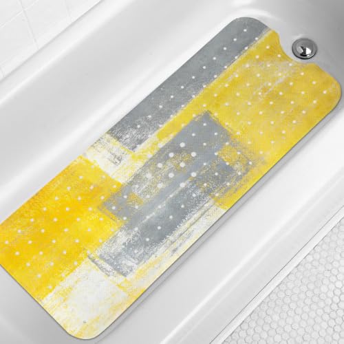 LNOND Yellow and Grey Bathtub Mat Non Slip, 40 X 16 Inch Tub Mat for Bathroom, Abstract Art Bath Tub Shower Mat with Drain Holes and Suction Cups - color: Yellow and Grey