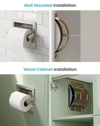Recessed Toilet Paper Holder Brushed Nickel, in-Wall, 304 Stainless Steel | Inset Toilet Paper Holder, Spring-Free Pivoting Arm, Space-Saving Flush Mount, Fits Rolls up to 6 in - color: Brushed Nickel
