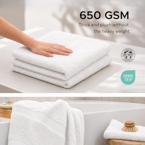 Veteran Textile LLC - 6 Pieces- Turkish Cotton - Luxury Towel Set for Bathroom & Kitchen, 2 Bath Towels, 2 Hand Towels & 2 WashCloths *Valued $79.99* (White) - color: White