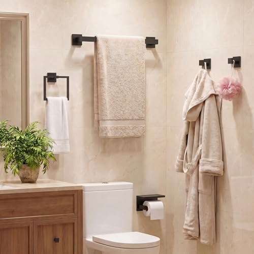 10-Piece Black Bathroom Hardware Set SUS304 Stainless Steel, 2×23.6" Towel Bars, 2 Towel Rings, 2 Toilet Paper Holders & 4 Towel Hooks Wall Mounted Bathroom Accessories Set - color: Matte Black, size: 10 pack