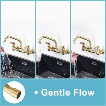 Wall Mount Commercial Sink Kitchen Faucet 8 Inch Adjustable Center | 8 Inch 360 Swivel Spout, Lead-free Brass, For Restaurant Laundry Utility Room, Easy to Install, CUPC NSF Certified - color: Black, size: 8 Inch Spout
