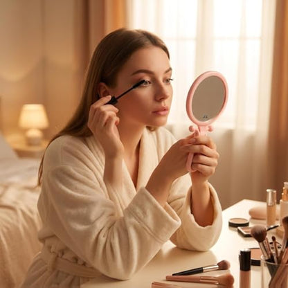 Magnifying Handheld Mirror Double Sided, Travel Makeup Hand Mirrors with 1X 2X Magnification, Small Hand/Desk Vanity Mirror (1Pc Pink) - color: 1pc Pink
