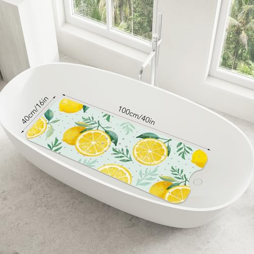 SHUCHING Yellow Bath Mat for Tub Non Slip-40x16 Inch | Bathtub Mat for Elderly Mold Free, Long Shower Mat for Inside Shower with Suction Cup, Machine Washable - color: Lemon