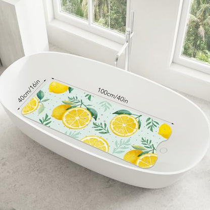 SHUCHING Yellow Bath Mat for Tub Non Slip-40x16 Inch | Bathtub Mat for Elderly Mold Free, Long Shower Mat for Inside Shower with Suction Cup, Machine Washable - color: Lemon