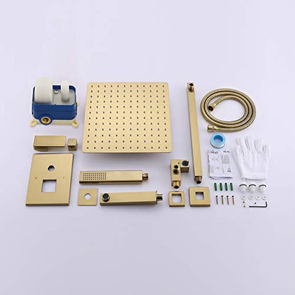 Iriber Brushed Gold Rain Shower System with Waterfall Tub Spout 3 Function Shower Faucet Set Contain 12 Inch Shower Head and Handheld Modern Bathroom Shower Trim Kit (Valve Cartridge Included) - color: Brushed Gold