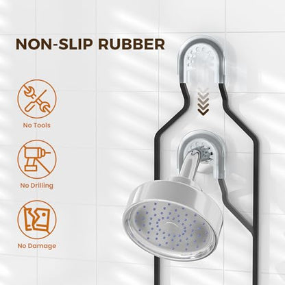 REINHARDT Split Shower Caddy Hanging for Handheld Showerheads, Black | Adjustable Shower Organizer, Rustproof, 16 Hooks, Soap Holder, 40lbs Capacity, Anti-Slip, Tool-Free, Bathroom Accessories - color: Black