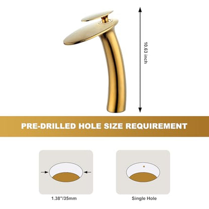 Shiny Polished Gold Waterfall Bathroom Faucet Tap Tall and Drain - color: Polished Gold, size: Tall Body