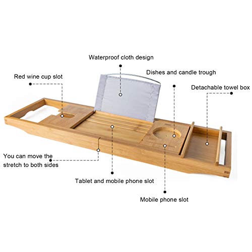 Bath Caddy Tray for Tub, Bamboo Bathtub Tray Caddy 29.5-42.9 inch Expandable with Wine Glass Holder, Book Stand and Phone Slot Luxury Bubble Bath Accessories & Spa Decor Distinctive Gift