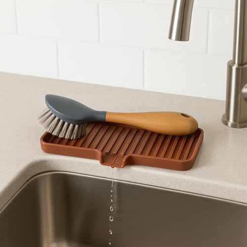 Silicone Soap Dish Tray and Sponge Holder with Drain Chute, Rectangular, Kitchen and Bathroom Sink Organizer (Dark Chocolate, 9"x3.5") - color: Dark Chocolate, size: (MD) 9"x3.5"