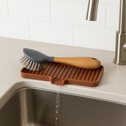 Silicone Soap Dish Tray and Sponge Holder with Drain Chute, Rectangular, Kitchen and Bathroom Sink Organizer (Dark Chocolate, 9"x3.5") - color: Dark Chocolate, size: (MD) 9"x3.5"