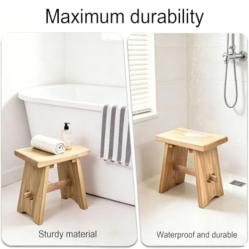 18" Teak Shower Bench - Shower Stool for Bathroom Unique Rustic Style and Comfort - Farmhouse Solid Wood Furniture for Indoor & Outdoor Use