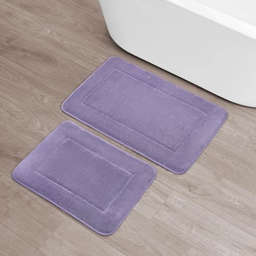 Terry Bath Mats, Set of 2 Memory Foam Bath Rugs, Non-Slip, 100% Polyester, Premium Bathroom Decor, Machine Washable, Measures 17 in. x 24 in. / 20 in. x 32 in., Wisteria Purple - color: Wisteria Purple, size: 17" x 24" / 20" x 32" (2-Piece)