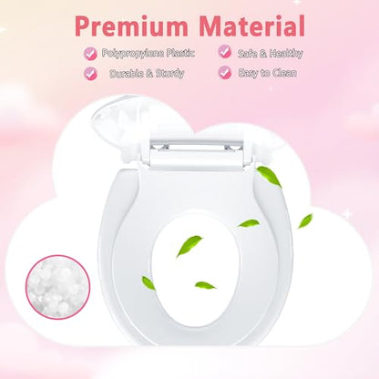 Aünsffer Toddler Toilet Seat with Potty Training Seat Round 16.5inch, 2 in 1 Toilet Seat for Family Built-in Baby Seat Removable, Soft Close + Easy Clean, PP Safe Material, White - color: White, size: Round 16.5inch with Baby Seat