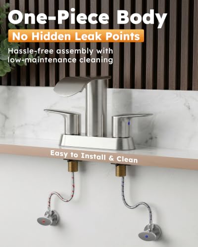 WOWOW Waterfall Centerset Brushed Nickel 4 inch Bathroom Faucet 3 Hole - color: Brushed Nickel