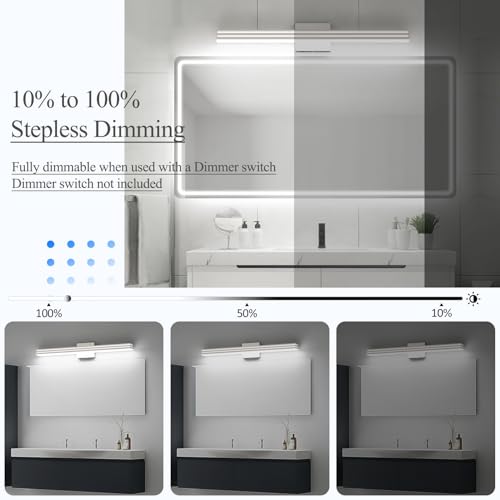 Ralbay 31.5inch Brushed Nickel Vanity Light with 5 Color Temperature (2700K-6000K) Dimmable Acrylic Metal 30W LED Modern Bathroom Light Fixtures - color: Brushed Nickel, size: 32 inch