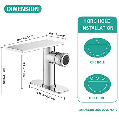 becola Modern Chrome Bathroom Faucet， Waterfall Faucet for Bathroom Sink， Single Hole Bathroom Sink Faucet Cold and Hot Basin Mixer Tap， Single Handle Bathroom Faucet with Adjust Knobs and Deck Plate - color: Chrome, size: low
